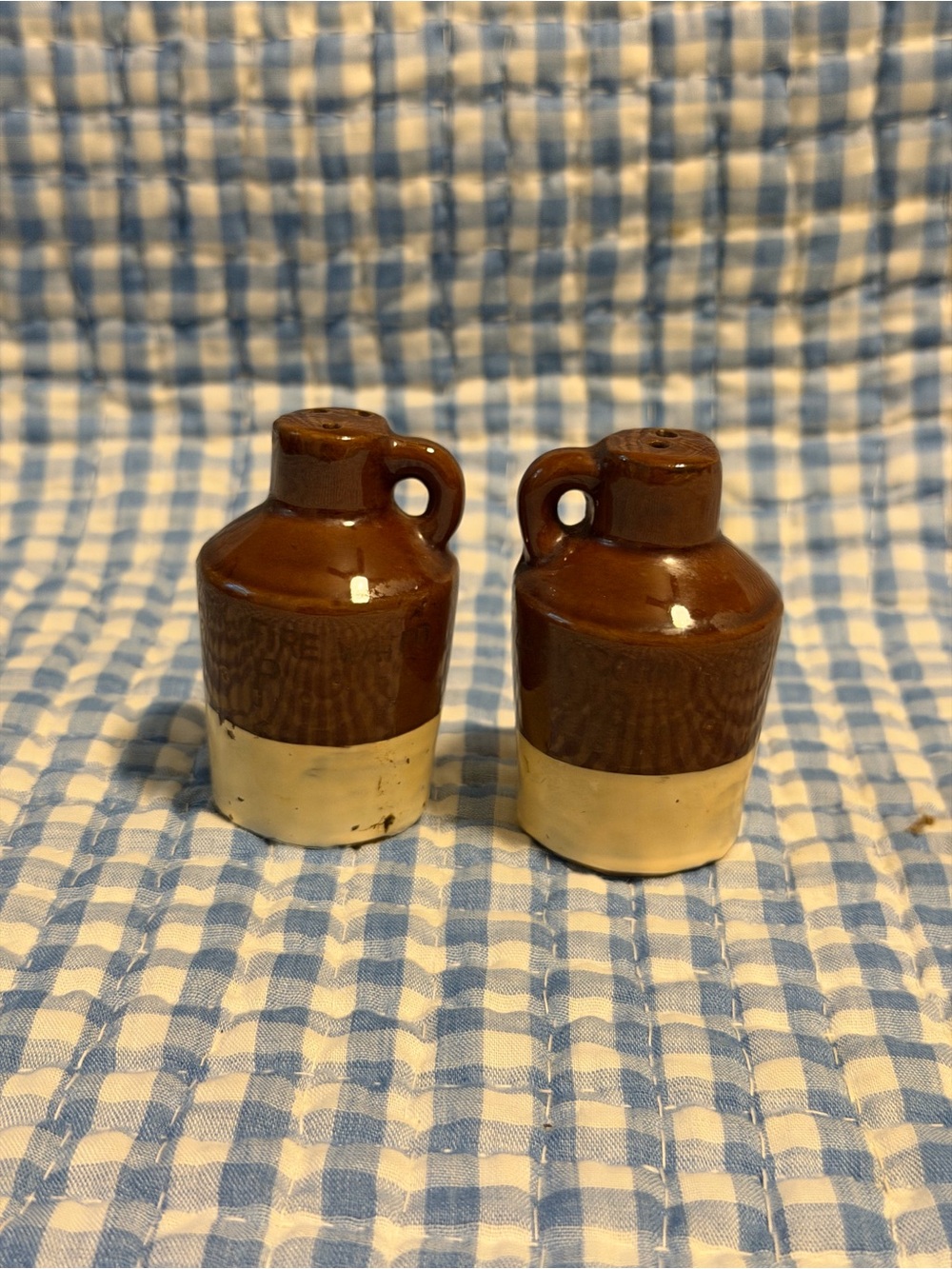 Brown & Beige Jug-Shaped Ceramic Salt & Pepper Shakers Set of 2, 3in Glossy